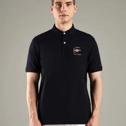 TOMMY HILFIGER Navy Solid Regular Fit Cotton Polo T-Shirt-picture-43