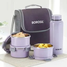 Borosil Purple Stainless Steel Lunch Box Set of 3 (600ml)-19