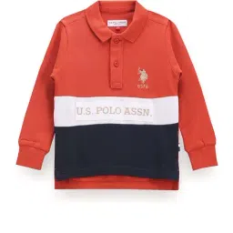U.S. Polo Assn. Boys Multicolor Cotton Color Block Full Sleeves Polo T-Shirt-picture-1