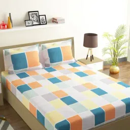 Romee Checks Multicolor 144 TC Cotton Queen Sized Bed Sheet with 2 Pillow Covers-image-18