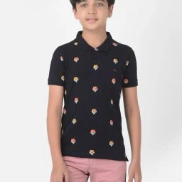 Crimsoune Club Boy Navy Blue Printed Polo T-shirt-image-50