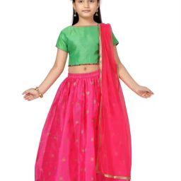 Aarika Kids Green & Rani Pink Printed Lehenga, Choli with Dupatta-image-18