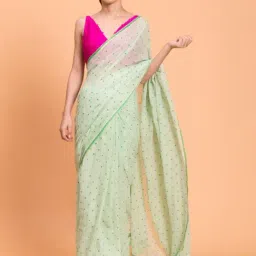 Suta Green Cotton Polka Dots Saree Without Blouse-picture-3