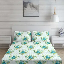 Layers California Floral Blue 225 TC Cotton King Bed Sheet with 2 Pillow Covers-image-40