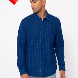 Royal Enfield Blue Regular Fit Check Reversible Shirt-image-25