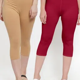 Gracit Beige & Maroon Mid Rise Capris - Pack Of 2-image-19