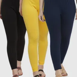 Gracit Black & Yellow Mid Rise Leggings - Pack Of 3-image-81