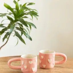 ExclusiveLane Morning Rituals Pink & White Ceramic Embossed Heart Bump Coffee Mugs - Set of 2 (260 ml)-picture-22