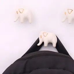 Indianshelf Indianshelf Set Of 3 Cream Colored & Brown Elephant Wall Hooks image 2
