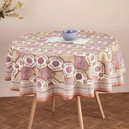 Fabindia Home Shaalimar Jaali Pink Cotton 163 GSM 4 Seater Round Table Cover-image-56