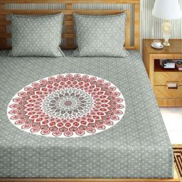 BELLA CASA Oscar Abstract Grey & Red 180 TC Cotton King Bedsheet with 2 Pillow Covers-image-37