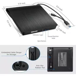 PremiumAV External DVD Drive USB 3.0 & Type-C CD/DVD Burner for Laptop, PC, MacBook, Desktop, Windows, Linux, Mac OS Black image 2