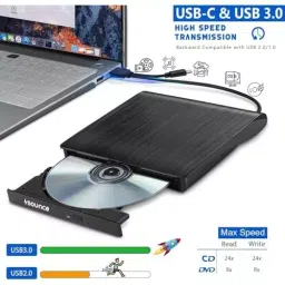 PremiumAV External DVD Drive USB 3.0 & Type-C CD/DVD Burner for Laptop, PC, MacBook, Desktop, Windows, Linux, Mac OS Black image 3