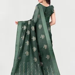 KALINI Green & Gold-Toned Block Print Saree image 5