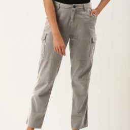 IVOC Grey Cotton Slim Fit Mid Rise Cargo Pants-picture-13