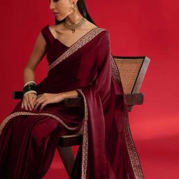 Saree Mall Maroon Satin Embellished Saree with Blouse Piece-picture-23