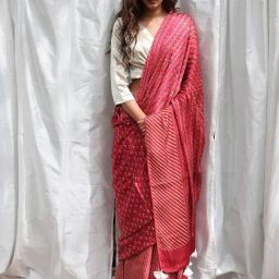 Chidiyaa Carrot Pink Aztec Kite Saree-image-29
