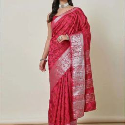 Soch Pink Silk Woven Saree With Unstitched Blouse-image-37