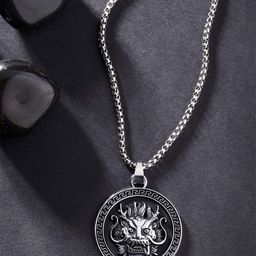 The Roadster Lifestyle Co Silver-Plated Stainless Steel Dragon Carved Pendant With Chain-image-32