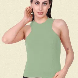 Moda Rapido Women Ribbed Round Neck Sleeveless Tank Crop Top-image-57