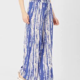 Moomaya Blue Printed Regular Fit Low Rise Palazzos-image-2