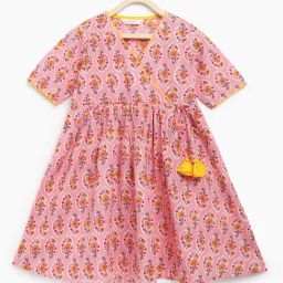 Campana Kids Pink Floral Print Kurta-image-87