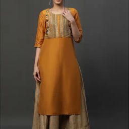 Aurelia Women Yellow Festive Solid Rayon Kurta-picture-36