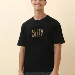 Allen Solly Black Cotton Loose Fit Logo Printed T-Shirt-picture-47