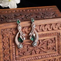 Zeneme Rose Gold Gunmetal Toned Green AD Quirky Drop Earrings-41