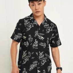 People By Pantaloons Black Slim Fit Printed Shirt-picture-42