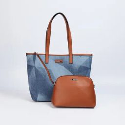Ginger by Lifestyle Blue Textured Tote Handbag with Pouch-image-35