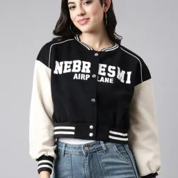 SHOWOFF Black Graphic Print Crop Jacket-image-23