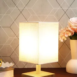TAYHAA Cream & Brown Wood Contemporary Square Table Lamp-6