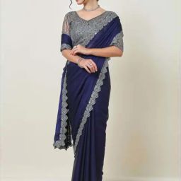 Soch Navy Embroidered Saree With Unstitched Blouse-image-70