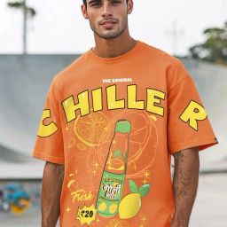 Bewakoof Orange Oversized Graphic T-Shirt-image-82