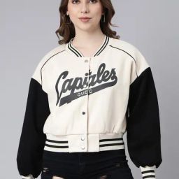 SHOWOFF Beige Graphic Print Crop Jacket-image-2