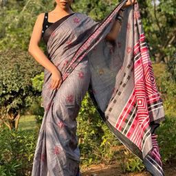 Saree Mall Grey Printed Sarees With Unstitched Blouse-image-37