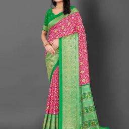 Saree Mall Pink Printed Sarees With Unstitched Blouse-image-51