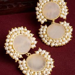 Panash Gold-Plated White Stone & Pearls Handcrafted Dangler Earrings-25