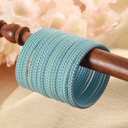 Priyaasi Pretty Sky Blue Textured Metal Bangle - Set of 24-image-7