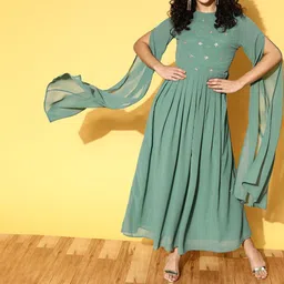PANIT Women Dress Green Ethnic Motifs Nuovo Sleeves Dress-image-23