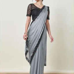 Soch Grey Embroidered Saree With Unstitched Blouse-image-17