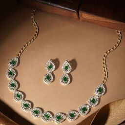 Teejh Viaara Silver Green Necklace Set-33
