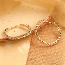 Sohi Gold Plated Party Designer Stone Hoop Earrings-14