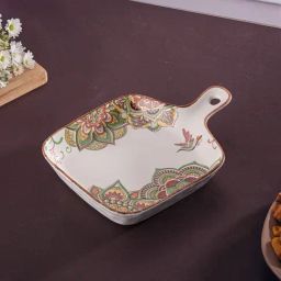 Troveas Multicolor Ceramic Flora Grip Fine Porcelain Platter-45