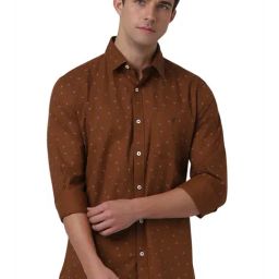 Van Heusen Brown Cotton Slim Fit Geometric Shirt-picture-12