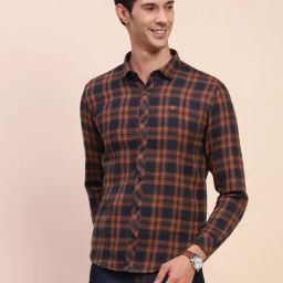 Camla Tan Cotton Regular Fit Checks Shirt-image-87