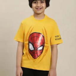 Kidsville Spiderman Printed Regular Fit Yellow T-Shirt For Boys-image-81