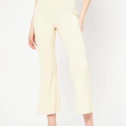 Madame Off White Polyester Solid Trousers-image-40