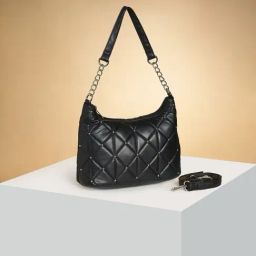 Forever Glam by Pantaloons Black Quilted Hobo Handbag-44